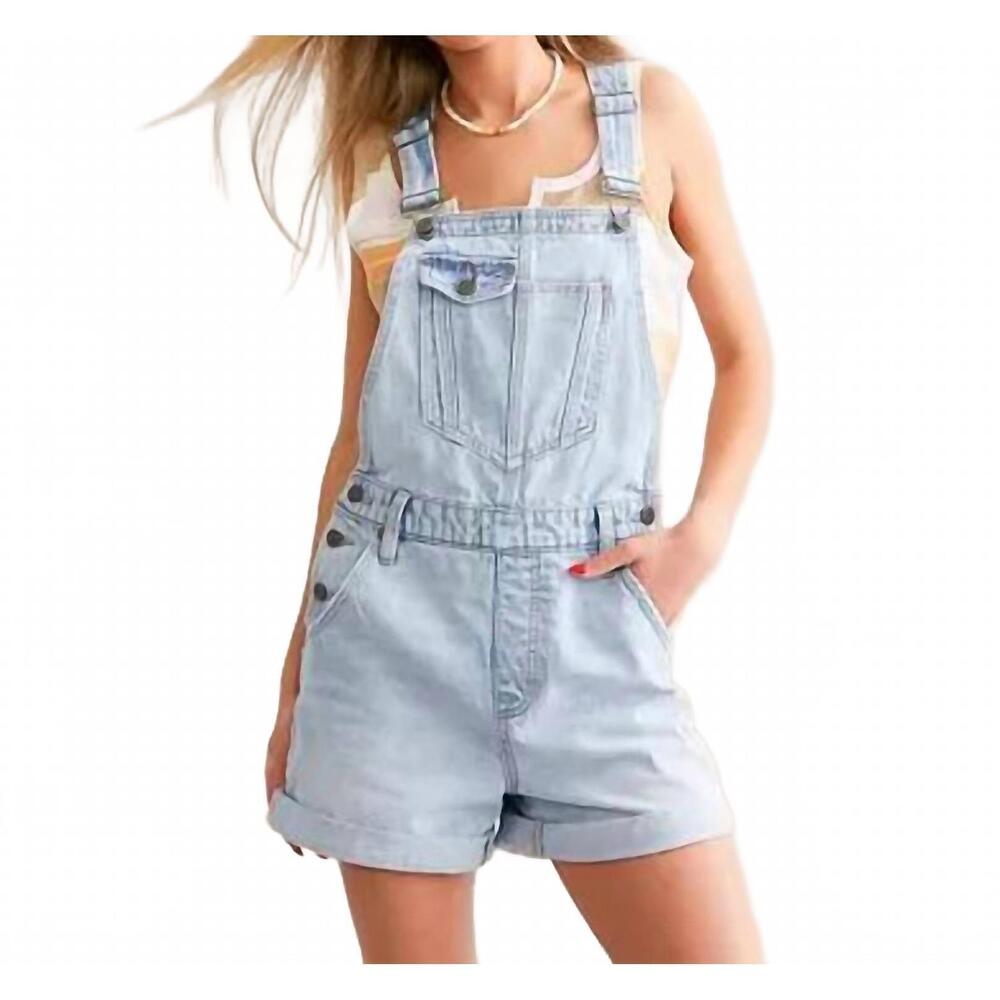 NEW HIDDEN dylan denim cuffed overall short in light wash